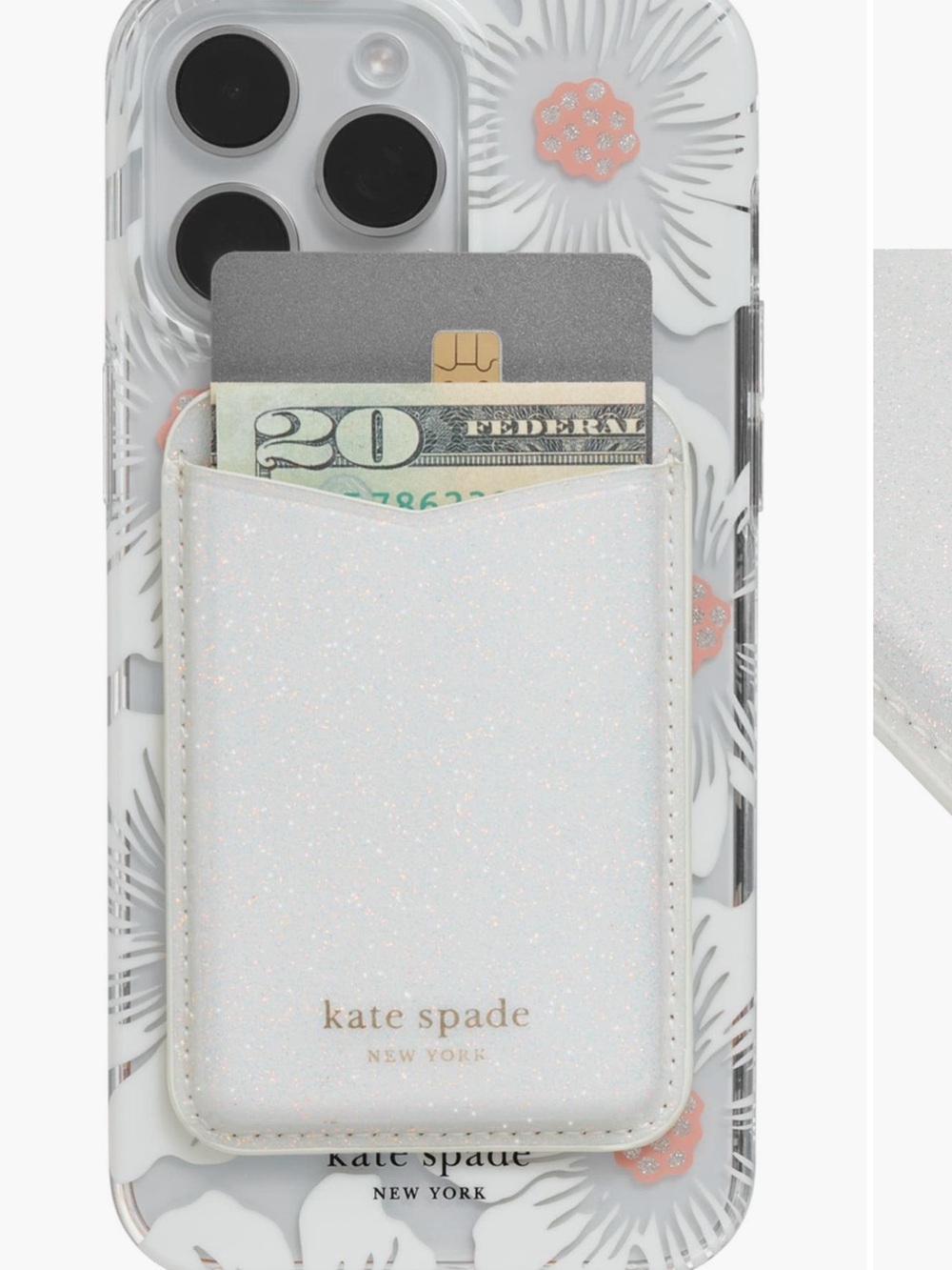 Kate Spade New York MagSafe Magnetic Wallet White Glitter Card Holder Like New